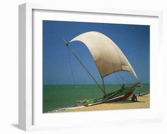 Fishermen in the Shade of a Sail on a Fishing Boat on the Beach at Negombo, Sri Lanka-Richardson Rolf-Framed Photographic Print