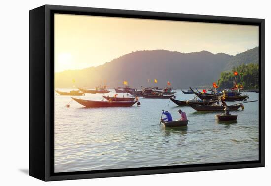 Fishermen in traditional round basket coracle boats on Cham Island, Quang Nam, Vietnam, Indochina,-Alex Robinson-Framed Premier Image Canvas