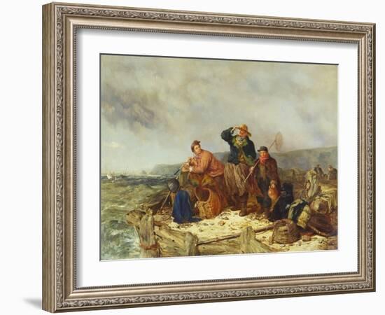 Fishermen on a Quay During a Storm-Henry Parker-Framed Giclee Print