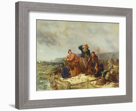 Fishermen on a Quay During a Storm-Henry Parker-Framed Giclee Print