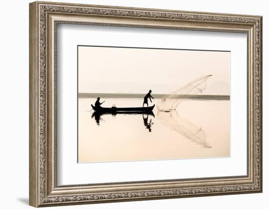 Fishermen on Taungthaman Lake in Dawn Mist-Lee Frost-Framed Photographic Print