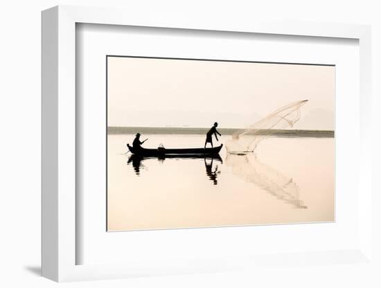 Fishermen on Taungthaman Lake in Dawn Mist-Lee Frost-Framed Photographic Print