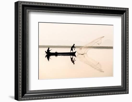 Fishermen on Taungthaman Lake in Dawn Mist-Lee Frost-Framed Photographic Print