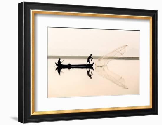 Fishermen on Taungthaman Lake in Dawn Mist-Lee Frost-Framed Photographic Print