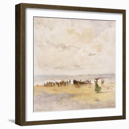 Fishermen on the Beach-Pompeo Mariani-Framed Giclee Print