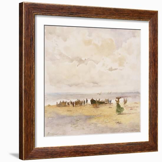 Fishermen on the Beach-Pompeo Mariani-Framed Giclee Print