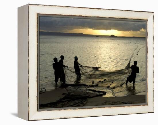 Fishermen Pulling in the Nets at Dawn, Ramena Beach, Diego Suarez, North Madagascar-Inaki Relanzon-Framed Premier Image Canvas