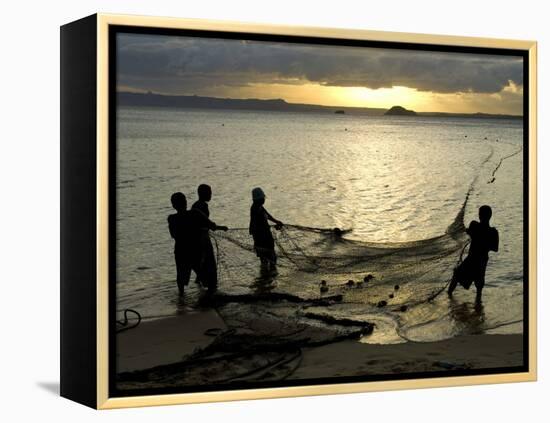 Fishermen Pulling in the Nets at Dawn, Ramena Beach, Diego Suarez, North Madagascar-Inaki Relanzon-Framed Premier Image Canvas