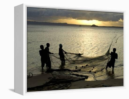 Fishermen Pulling in the Nets at Dawn, Ramena Beach, Diego Suarez, North Madagascar-Inaki Relanzon-Framed Premier Image Canvas