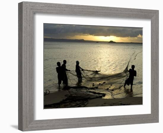 Fishermen Pulling in the Nets at Dawn, Ramena Beach, Diego Suarez, North Madagascar-Inaki Relanzon-Framed Photographic Print