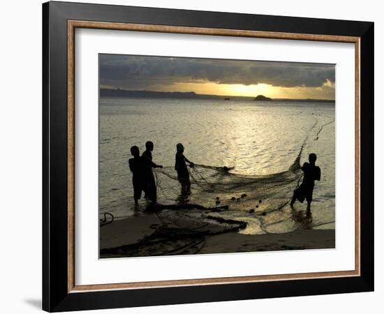 Fishermen Pulling in the Nets at Dawn, Ramena Beach, Diego Suarez, North Madagascar-Inaki Relanzon-Framed Photographic Print