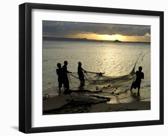 Fishermen Pulling in the Nets at Dawn, Ramena Beach, Diego Suarez, North Madagascar-Inaki Relanzon-Framed Photographic Print