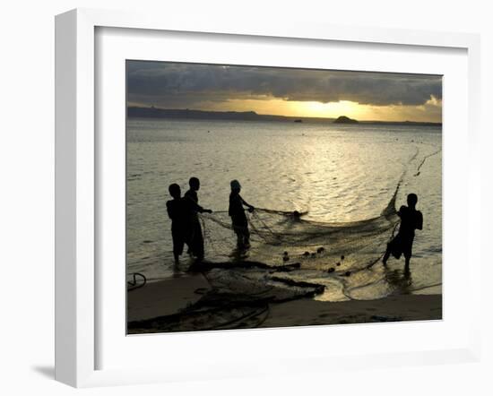 Fishermen Pulling in the Nets at Dawn, Ramena Beach, Diego Suarez, North Madagascar-Inaki Relanzon-Framed Photographic Print