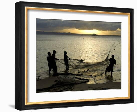 Fishermen Pulling in the Nets at Dawn, Ramena Beach, Diego Suarez, North Madagascar-Inaki Relanzon-Framed Photographic Print