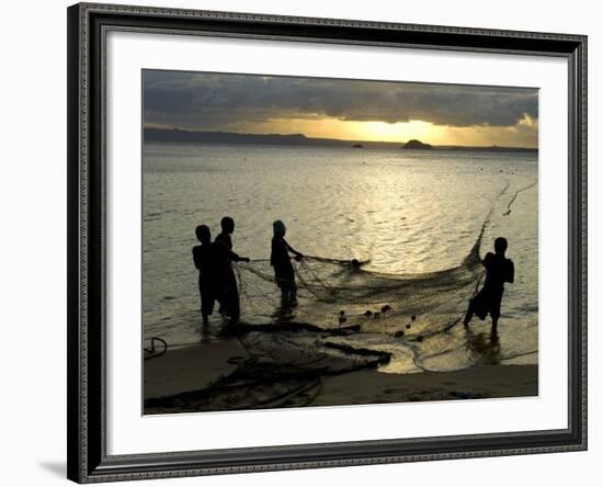 Fishermen Pulling in the Nets at Dawn, Ramena Beach, Diego Suarez, North Madagascar-Inaki Relanzon-Framed Photographic Print