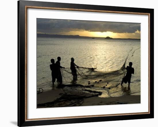 Fishermen Pulling in the Nets at Dawn, Ramena Beach, Diego Suarez, North Madagascar-Inaki Relanzon-Framed Photographic Print