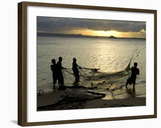 Fishermen Pulling in the Nets at Dawn, Ramena Beach, Diego Suarez, North Madagascar-Inaki Relanzon-Framed Photographic Print