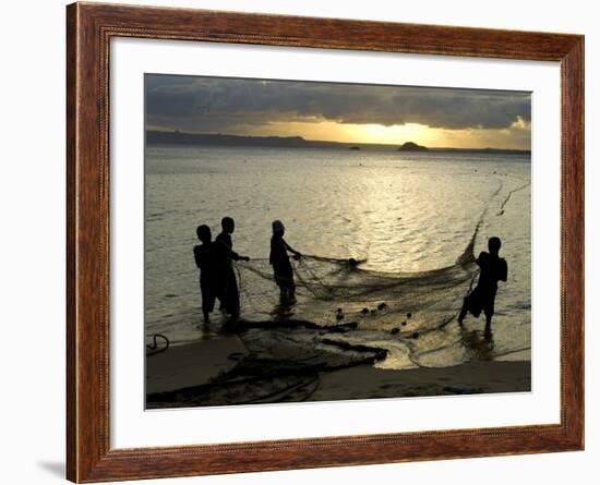 Fishermen Pulling in the Nets at Dawn, Ramena Beach, Diego Suarez, North Madagascar-Inaki Relanzon-Framed Photographic Print