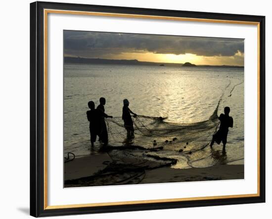 Fishermen Pulling in the Nets at Dawn, Ramena Beach, Diego Suarez, North Madagascar-Inaki Relanzon-Framed Photographic Print