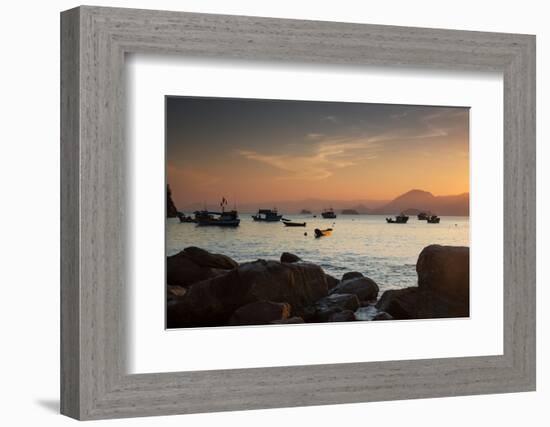 Fishermen's Boats Float Off the Coast of Praia Da Picinguaba, Ubatuba, Brazil-Alex Saberi-Framed Photographic Print