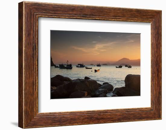 Fishermen's Boats Float Off the Coast of Praia Da Picinguaba, Ubatuba, Brazil-Alex Saberi-Framed Photographic Print