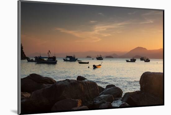 Fishermen's Boats Float Off the Coast of Praia Da Picinguaba, Ubatuba, Brazil-Alex Saberi-Mounted Photographic Print