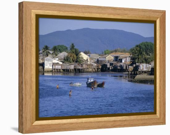 Fishermen's Houses, Boats and Weed Gatherers, Nha Trang, Vietnam, Indochina, Southeast Asia, Asia-Anthony Waltham-Framed Premier Image Canvas