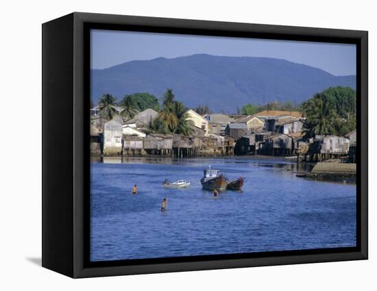 Fishermen's Houses, Boats and Weed Gatherers, Nha Trang, Vietnam, Indochina, Southeast Asia, Asia-Anthony Waltham-Framed Premier Image Canvas