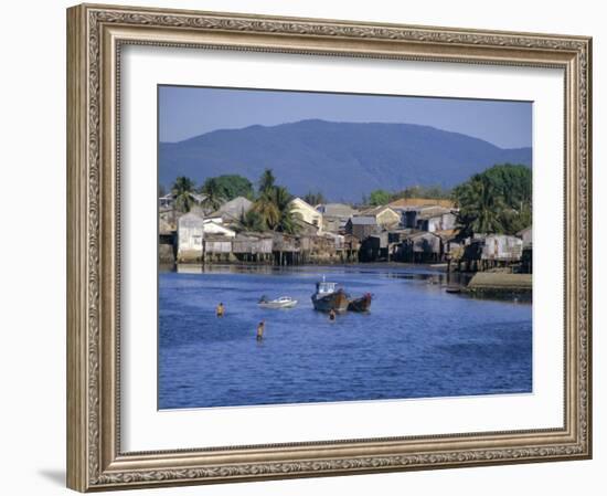 Fishermen's Houses, Boats and Weed Gatherers, Nha Trang, Vietnam, Indochina, Southeast Asia, Asia-Anthony Waltham-Framed Photographic Print