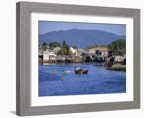 Fishermen's Houses, Boats and Weed Gatherers, Nha Trang, Vietnam, Indochina, Southeast Asia, Asia-Anthony Waltham-Framed Photographic Print