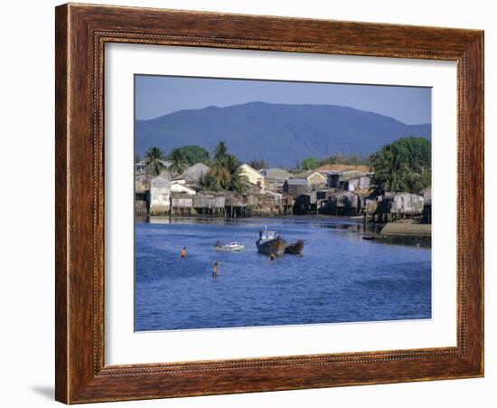 Fishermen's Houses, Boats and Weed Gatherers, Nha Trang, Vietnam, Indochina, Southeast Asia, Asia-Anthony Waltham-Framed Photographic Print