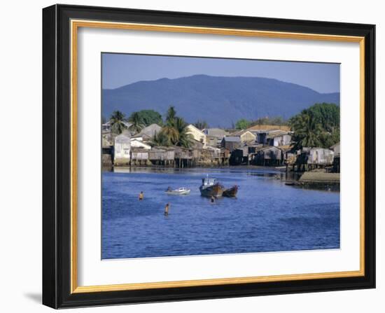 Fishermen's Houses, Boats and Weed Gatherers, Nha Trang, Vietnam, Indochina, Southeast Asia, Asia-Anthony Waltham-Framed Photographic Print
