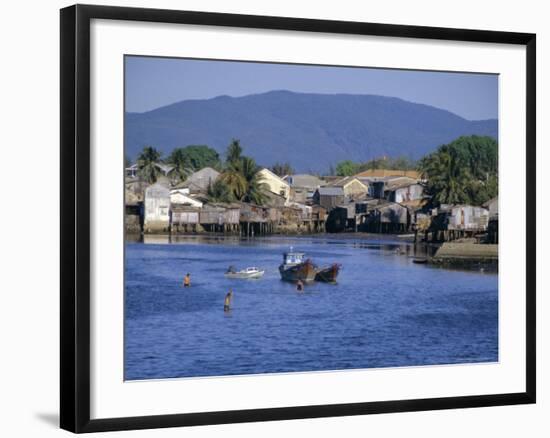 Fishermen's Houses, Boats and Weed Gatherers, Nha Trang, Vietnam, Indochina, Southeast Asia, Asia-Anthony Waltham-Framed Photographic Print