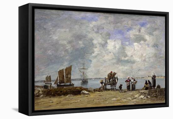 Fishermen's Wives at the Seaside, 1872 (Oil on Wood)-Eugene Louis Boudin-Framed Premier Image Canvas