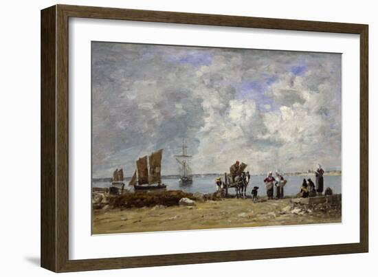 Fishermen's Wives at the Seaside, 1872 (Oil on Wood)-Eugene Louis Boudin-Framed Giclee Print