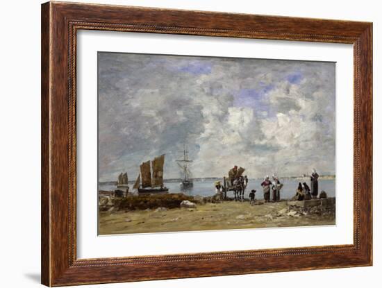 Fishermen's Wives at the Seaside, 1872 (Oil on Wood)-Eugene Louis Boudin-Framed Giclee Print