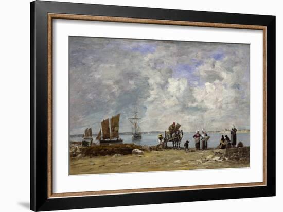 Fishermen's Wives at the Seaside, 1872 (Oil on Wood)-Eugene Louis Boudin-Framed Giclee Print