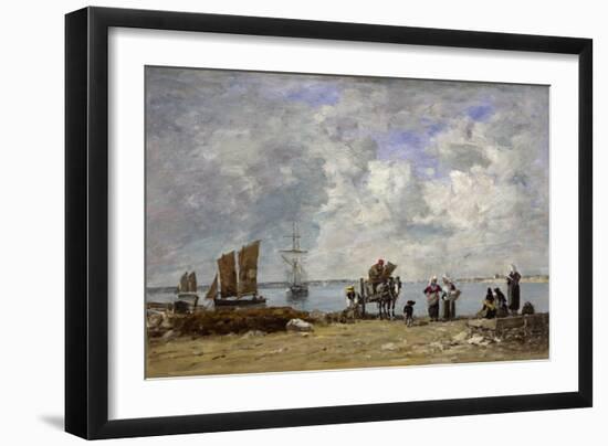 Fishermen's Wives at the Seaside, 1872 (Oil on Wood)-Eugene Louis Boudin-Framed Giclee Print