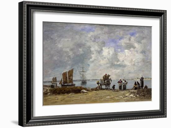 Fishermen's Wives at the Seaside, 1872 (Oil on Wood)-Eugene Louis Boudin-Framed Giclee Print