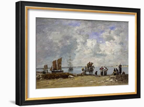 Fishermen's Wives at the Seaside, 1872 (Oil on Wood)-Eugene Louis Boudin-Framed Giclee Print