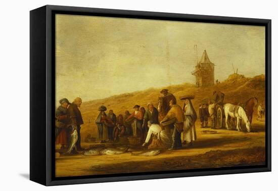 Fishermen Selling their Catch on a Beach-Pieter de Neyn-Framed Premier Image Canvas