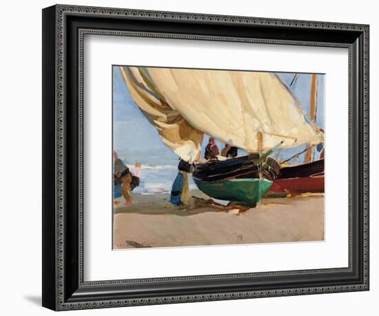 Fishermen, Stranded Boats, Valencia; Pescadores, Barcas Varadas, Valencia-Joaquin Sorolla y Bastida-Framed Giclee Print