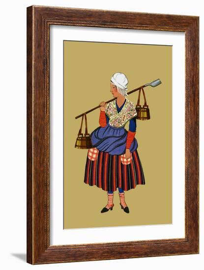Fisherwoman from the Coast of Artois Carries Shovel for Digging Clams-Elizabeth Whitney Moffat-Framed Premium Giclee Print