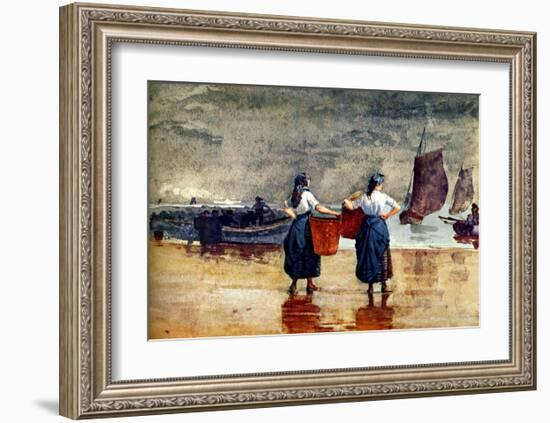 Fisherwomen at Tynemouth Beach-Winslow Homer-Framed Giclee Print