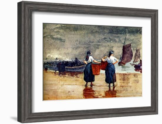 Fisherwomen at Tynemouth Beach-Winslow Homer-Framed Giclee Print