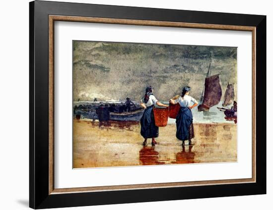 Fisherwomen at Tynemouth Beach-Winslow Homer-Framed Giclee Print