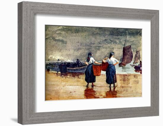 Fisherwomen at Tynemouth Beach-Winslow Homer-Framed Giclee Print