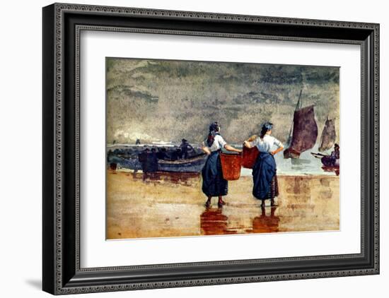 Fisherwomen at Tynemouth Beach-Winslow Homer-Framed Giclee Print