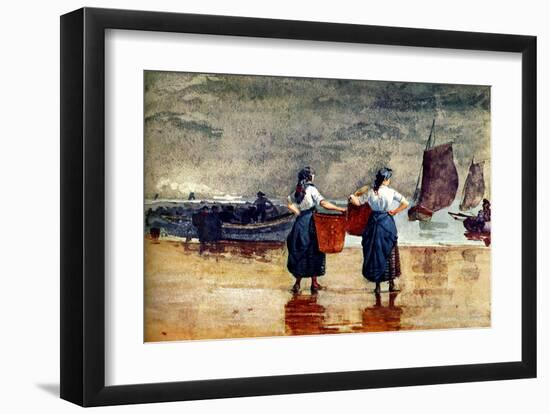 Fisherwomen at Tynemouth Beach-Winslow Homer-Framed Giclee Print