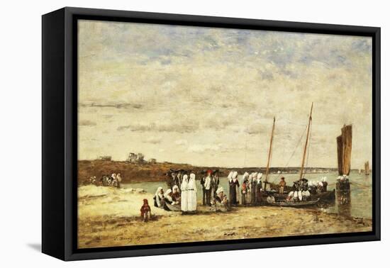 Fisherwomen Disembarking from Plougastel, 1870-Eugène Boudin-Framed Premier Image Canvas